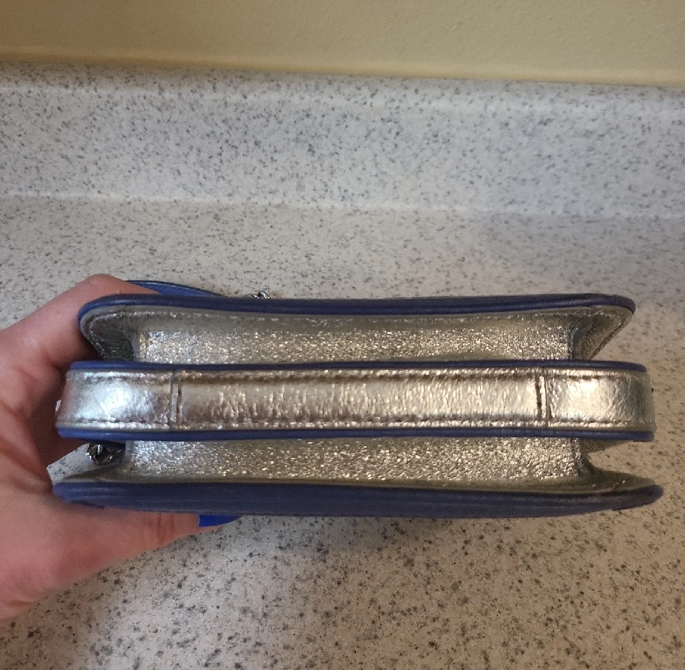 Tory Burch Duet Chain Micro shoulder purse bag in Marlon blue pebbled leather - Picture 5 of 15